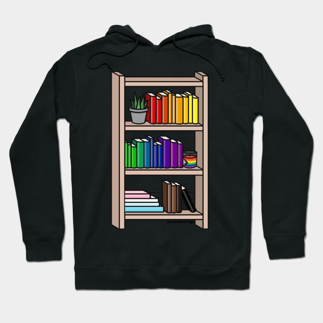 Progress Pride Rainbow Bookcase Hoodie by scrambledpegs